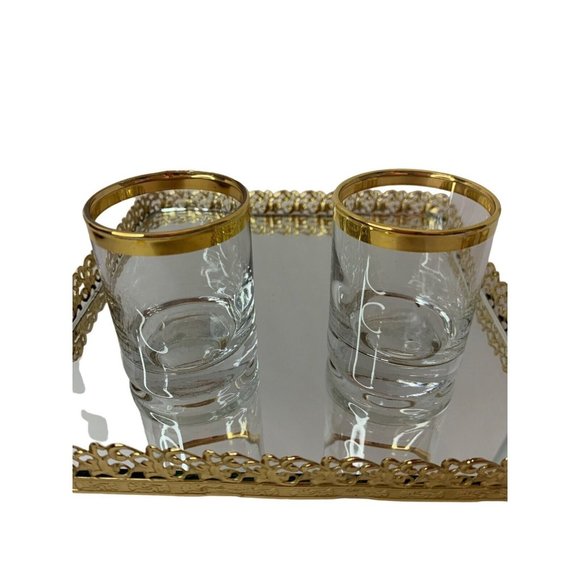 Turkish Gold Mirrored Tray Espresso Cups & Shot Glasses Ottoman Style Set For 2 - Picture 11 of 12